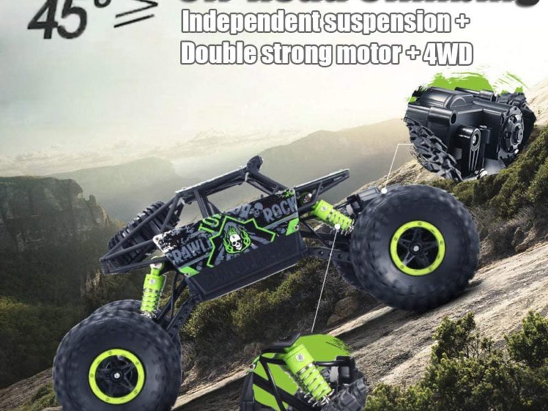 SZJJX Remote Control Car 2.4Ghz RC Cars 4WD Powerful All Terrains RC Rock Crawler Electric Radio Control Cars Off Road RC Monster Trucks Toys with 2 Batteries for Kids Boys Girls Green