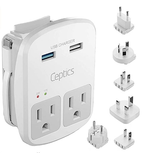 World Travel Adapter Kit by Ceptics - QC 3.0 2 USB + 2 US Outlets